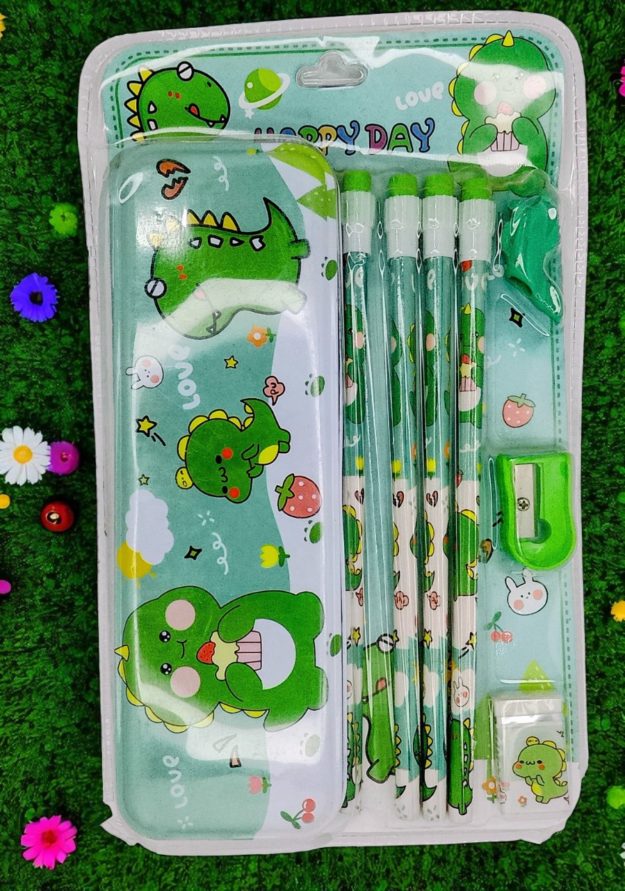 Happy Day Pencil Set, Box | 4 Pencil | Easer | Sharpner | Pencil Grip